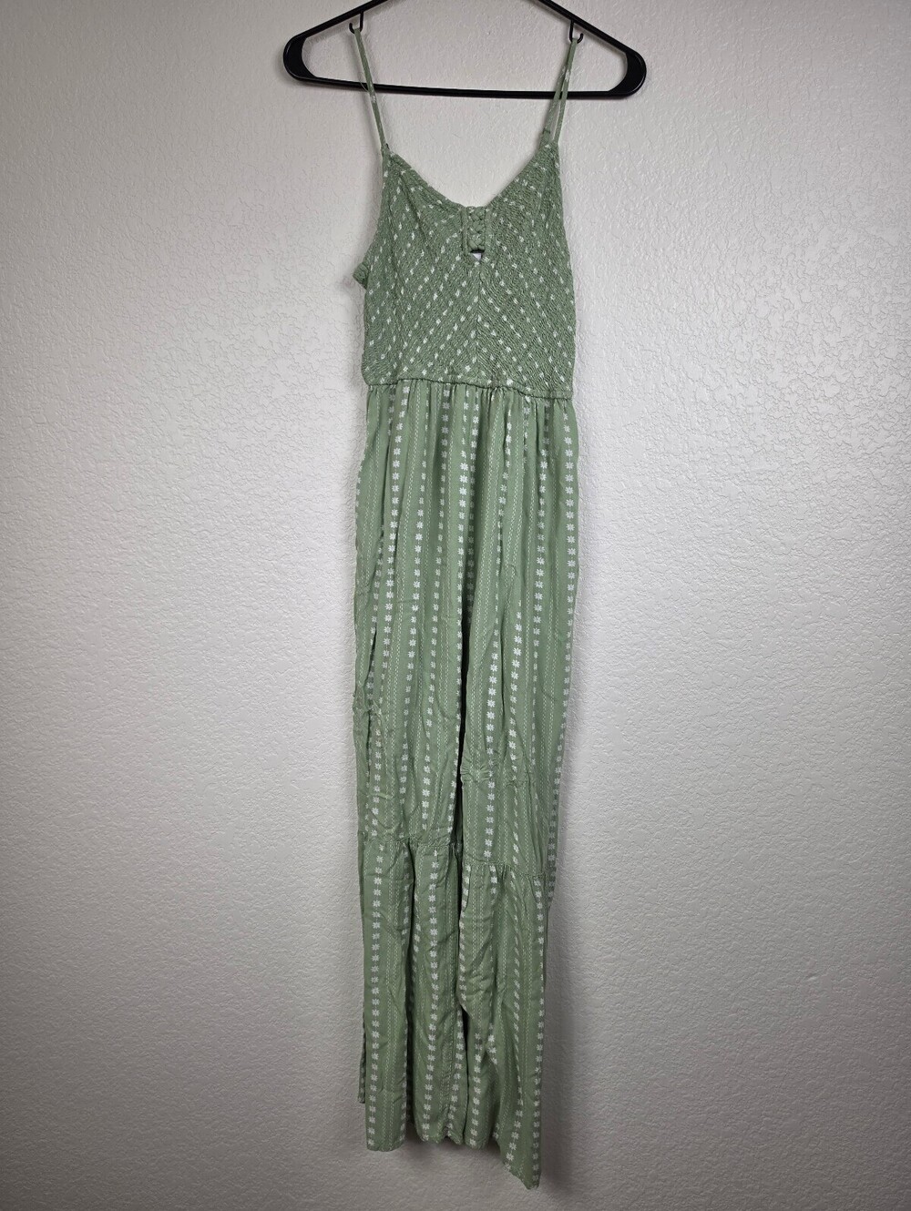Anthropologie Sincerely Jules Green Smocked Jumpsuit Small